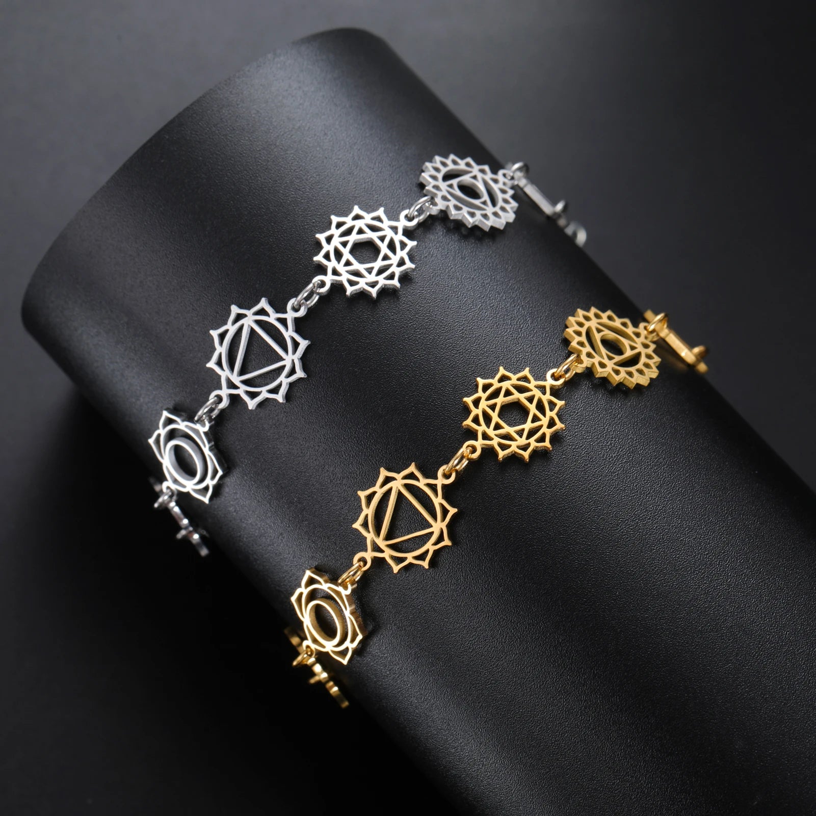 Cazador Yoga 7 Chakra Flower Charms Women's Bracelets Stainless Steel Gold Color Jewelry Hand Bracelet Meditation Amulet Gifts