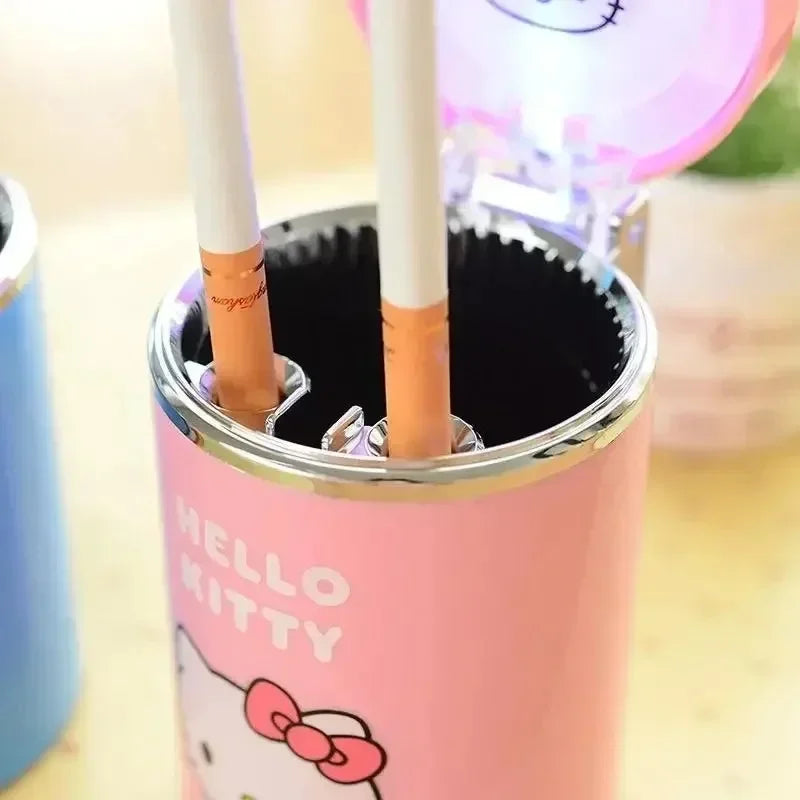 Hello Kitty Cute Kawaii Anime Personality LED Light-up Car Ashtray with Cover Car Decoration for Men and Women Holiday Gifts