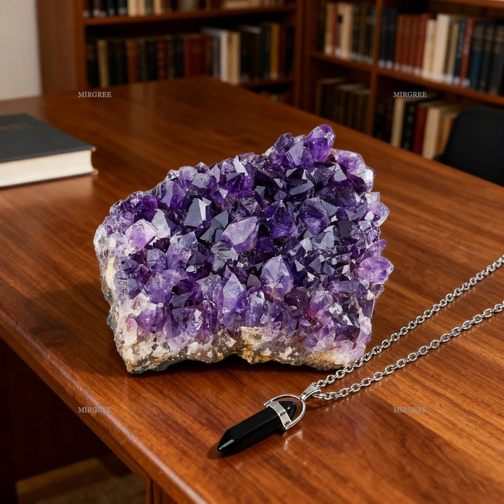 2pcs Natural Amethyst Clusters and Lapis Lazuli Necklace Set,home Decor Healing Crystals,spiritual Gifts for Crystal Enthusiasts