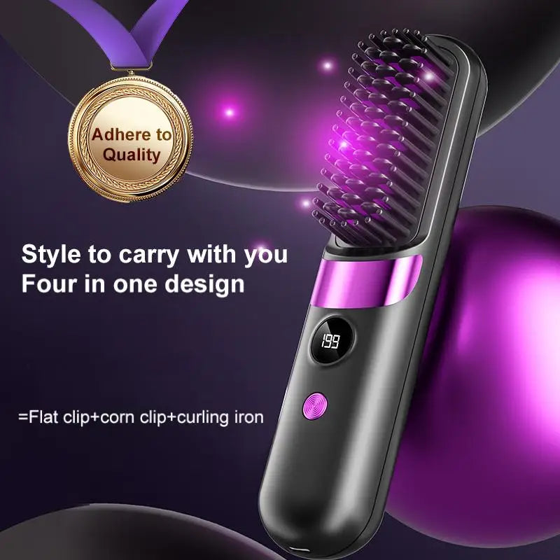 Hair Straightener Brush, 4 Temp Adjustable Comb, Quick Styling Tool, Rechargeable Cordless Hair Straightener, Personal Care for