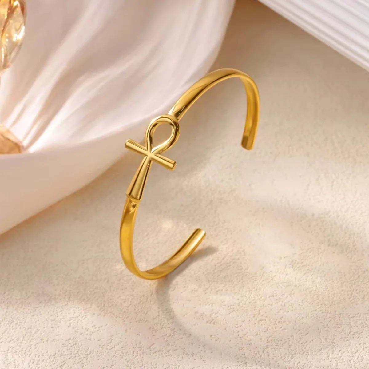 Stainless Steel Ankh Cross Bracelet For Women Men Gold Color Cross Cuff Bangles Vintage Egyptian Religion Jewelry Gifts