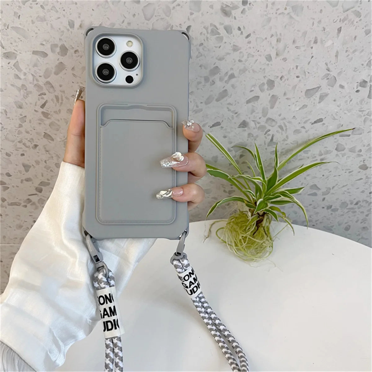 Phone Case for IPhone 17 Air 16E 16 15 Plus 14 12 13 11 Pro Max XS XR 8 7 Shockproof Silicone Card Slot Crossbody Necklace Cover