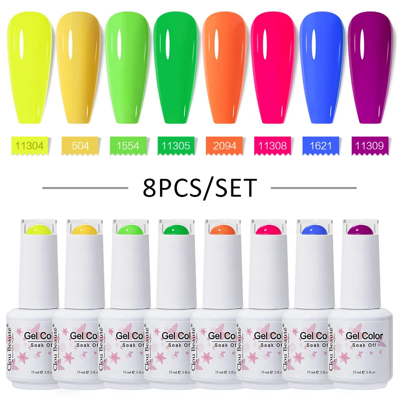 Clou Beaute 6/8pcs 15ml UV Nail Gel Colors Polish Set Summer Pretty Sugar Pink Red Neon Professional Nail Art Manicure Kit Gift
