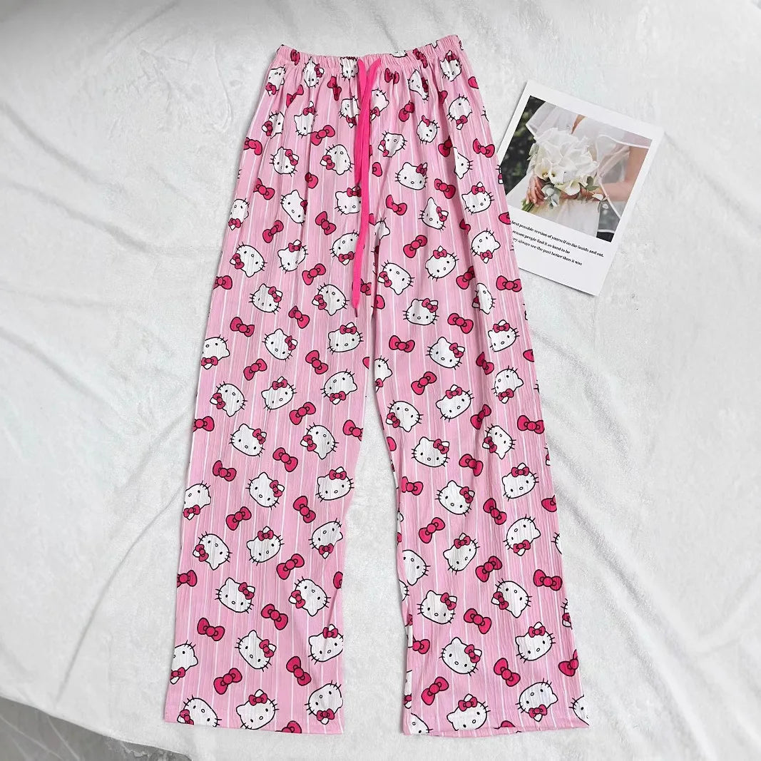 Hello Kitty Flannel Pajama Pants Anime Cartoon Sanrio Home Pants Couple Home Sleepwear Trousers Leisure Home Clothing