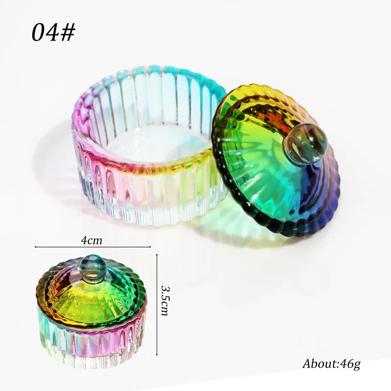 Colorful Crystal Glass Acrylic Powder Liquid Nail Cup Dish Lid Bowl with Cap Manicure Holder Equipment Nail Salon Manicure Tools