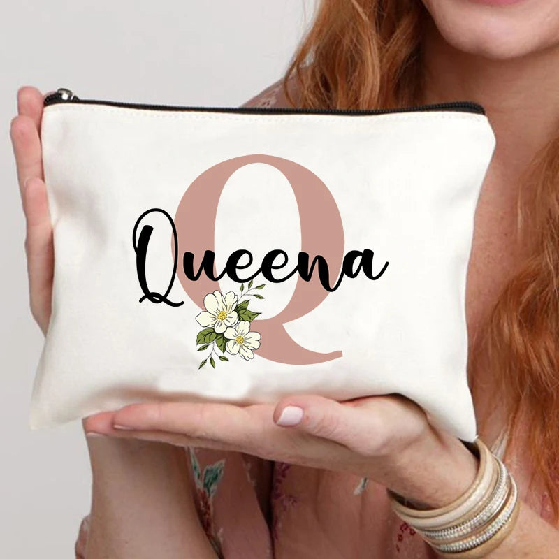 Floral Letters Custom Name Makeup Bag Best Gift for Bridesmaid Teachers Friends Women Purse Personalise Gift for Birthday