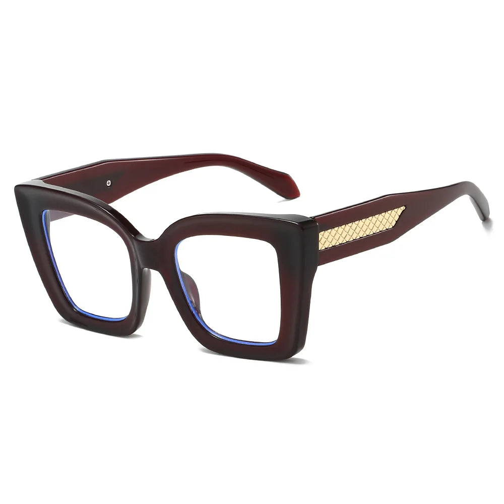 Fashionable and Simple Large-Frame, Thick-Legged Glasses with Personalized Decoration for Women and Anti-Blue Light Glasses