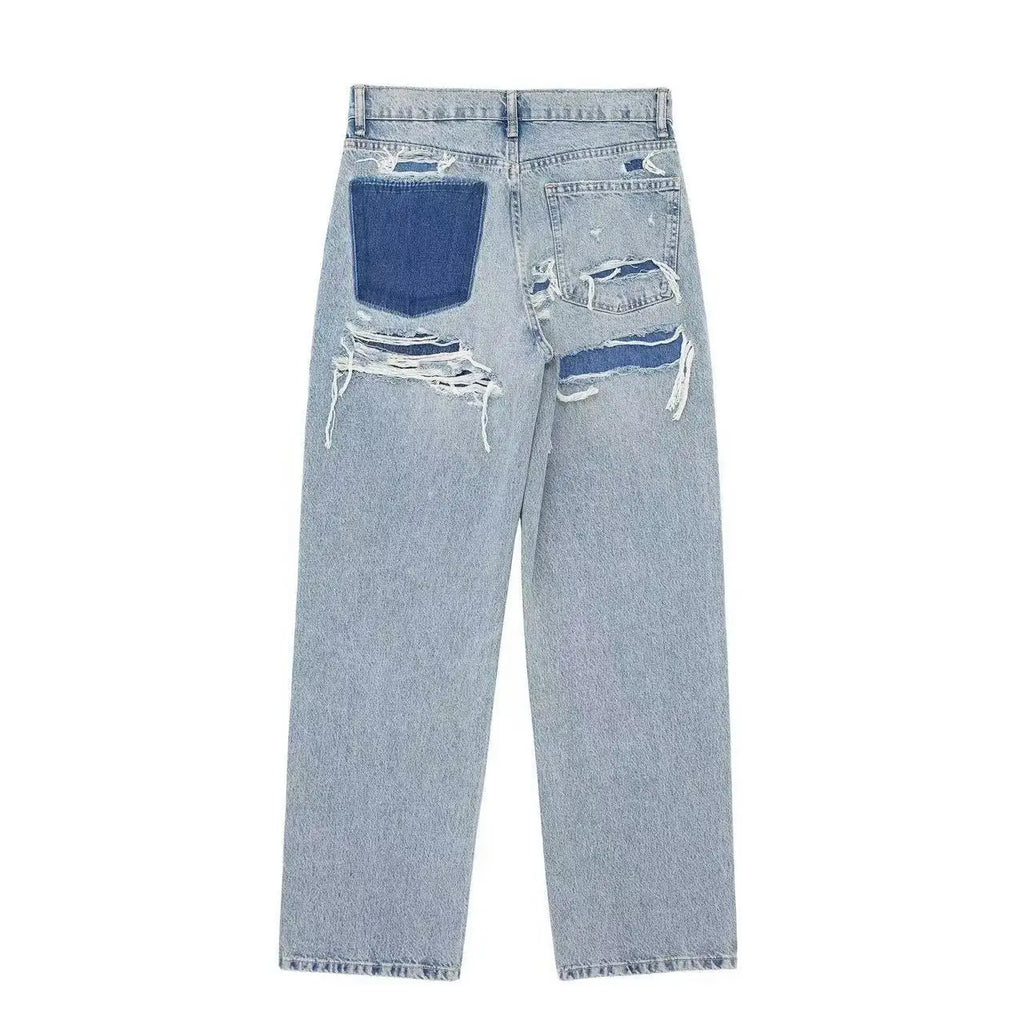 Jeans Women Denim Pant Straight Trousers Wide Leg Long Pants High Waist Y2k Streetwear Casual Mom Jeans Splice Elegant Work