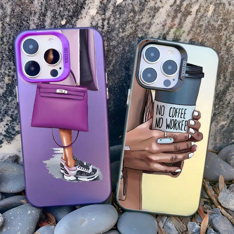 Girl Boss Female Coffee Phone Case For iPhone 15 14 Plus Pro Max 17 16 13 Mini 12 11 Pro Max Pattern Shockproof Laser Covers