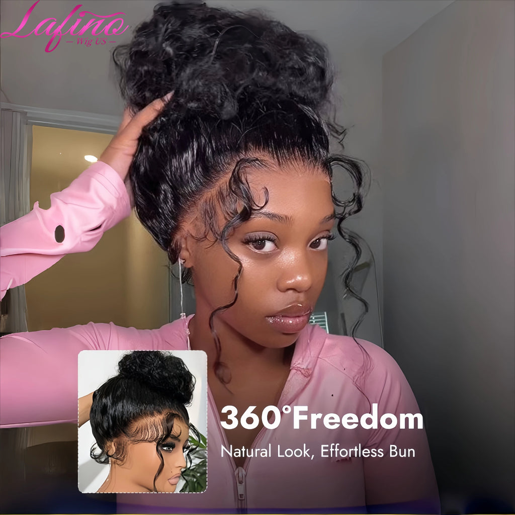Lafino 250 Density HD Invisi Strap 360 Full Lace Frontal Kinky Curly Wig 40 inch Human Hair Drawstring Snug Water Wig Glueless