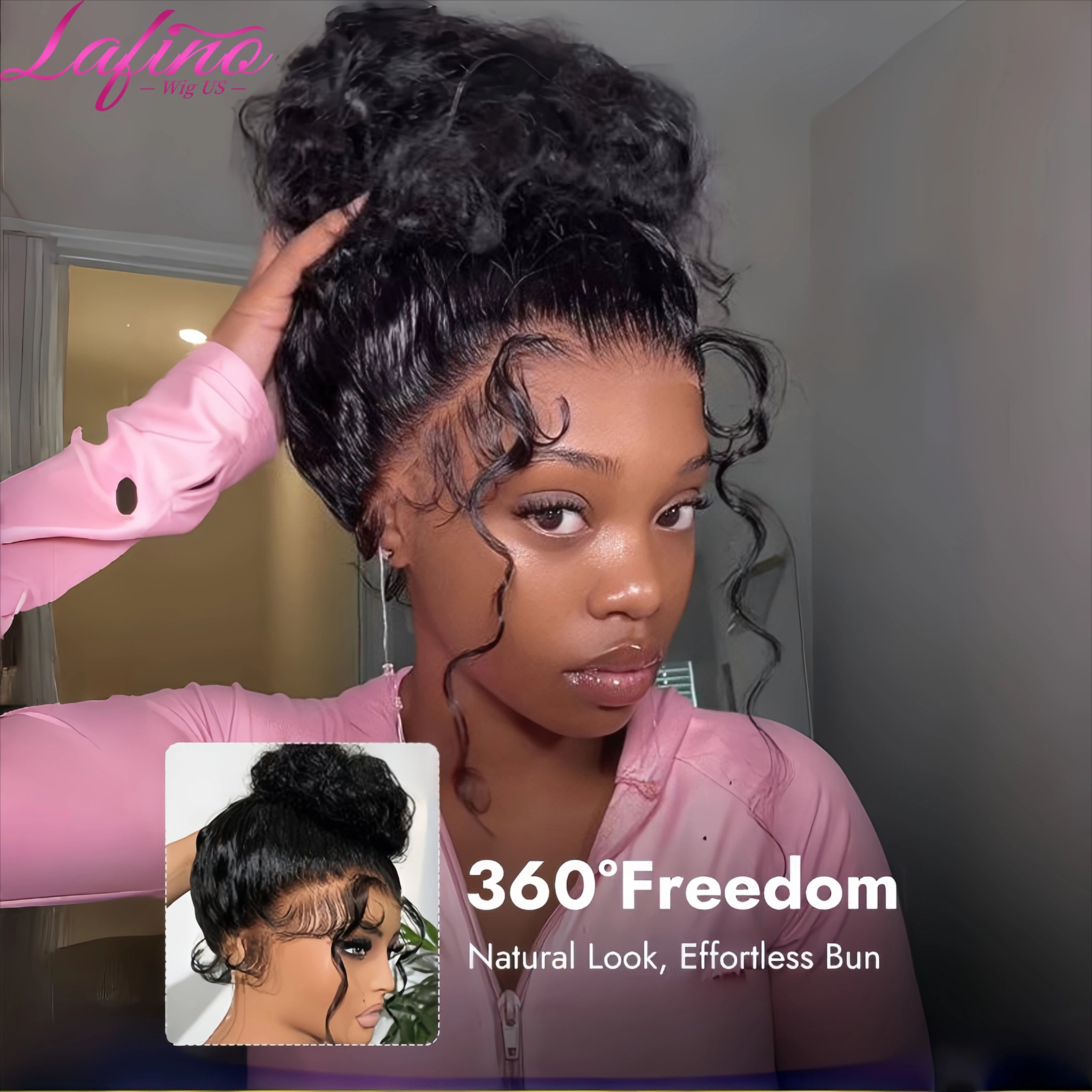 Lafino 250 Density HD Invisi Strap 360 Full Lace Frontal Kinky Curly Wig 40 inch Human Hair Drawstring Snug Water Wig Glueless