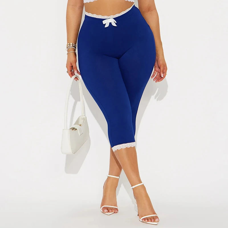 CUTENOVA Sexy Hottie Lace Edge Bow Decoration Leopard Print Slim Seven Pants Summer New Women'S Fashion Street Casual Seven Pant