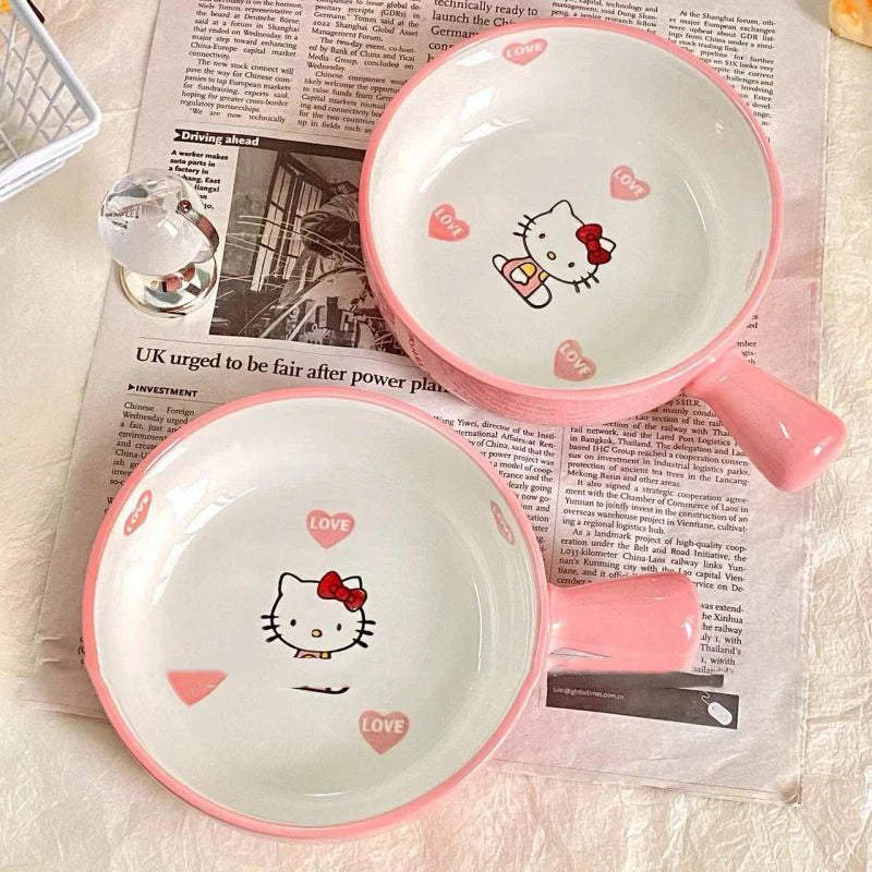 Kawaii Sanrio Hello Kitty Cute Tableware Dormitory Home Salad Baking Person Food Underglaze Color High Value Ceramic Noodle Bowl