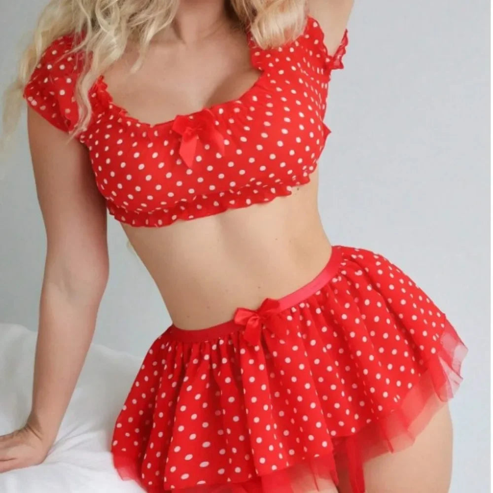 Polka Dot Off-Shoulder Lingerie Set