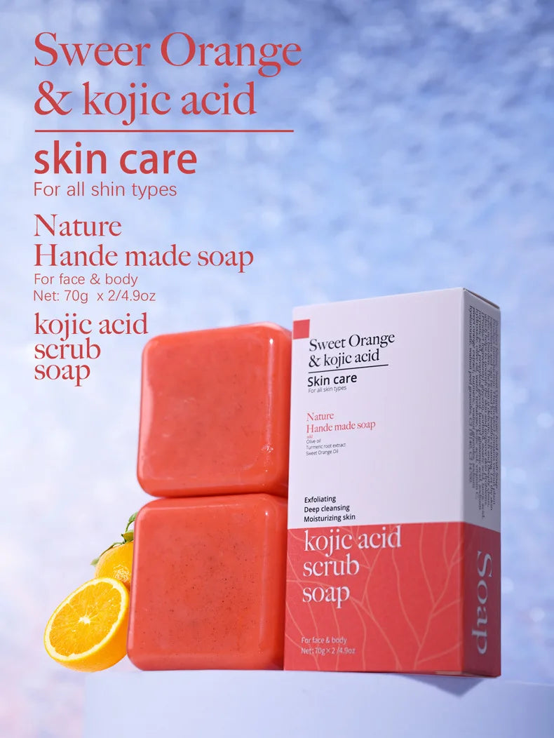 Kojic Acid & Sweet Orange Scrub Soap 70g/140g Glutathione Coconut Milk Cedar Turmeric Brightening Scrub Kojic Acid Scrub Soap
