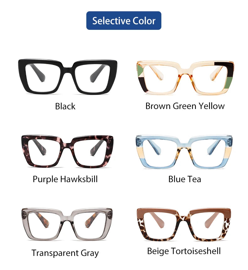 Three pairs of stylish and comfortable large-framed reading glasses, blue light protection, suitable for both men and women