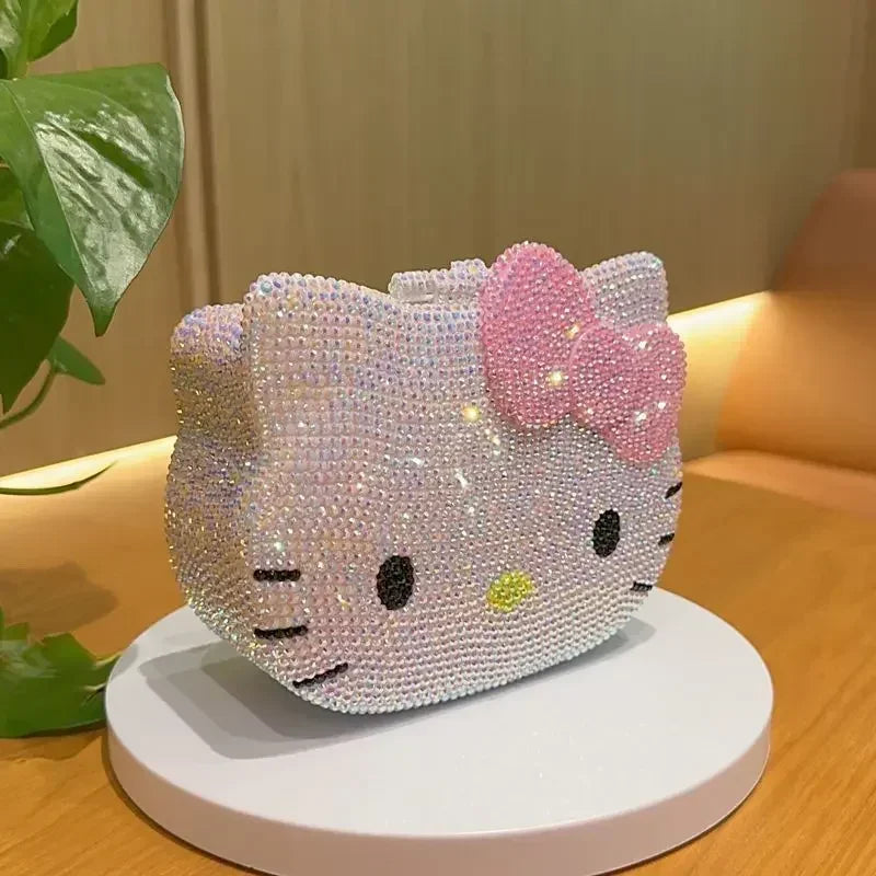 Hello Kitty Storage Box DIY Sticker Diamond Jewelry Box With Mirror Cartoon Full Diamond Desktop Box Birthday Gift For Girl kids