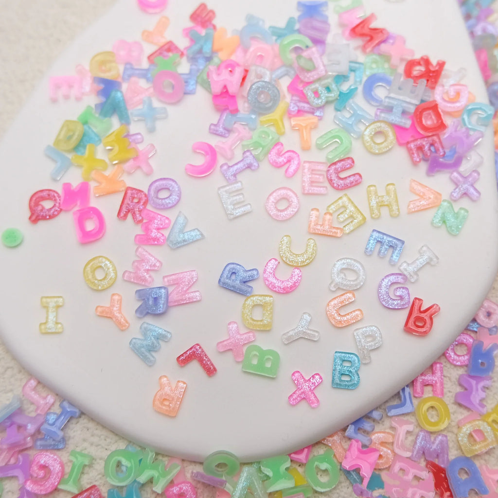 Cartoon 26-letter Nail Charms Ice-transparent fine-flash ABC Letter Nail Art Accessories 3D Cute Resin Wearable Nail Decorations