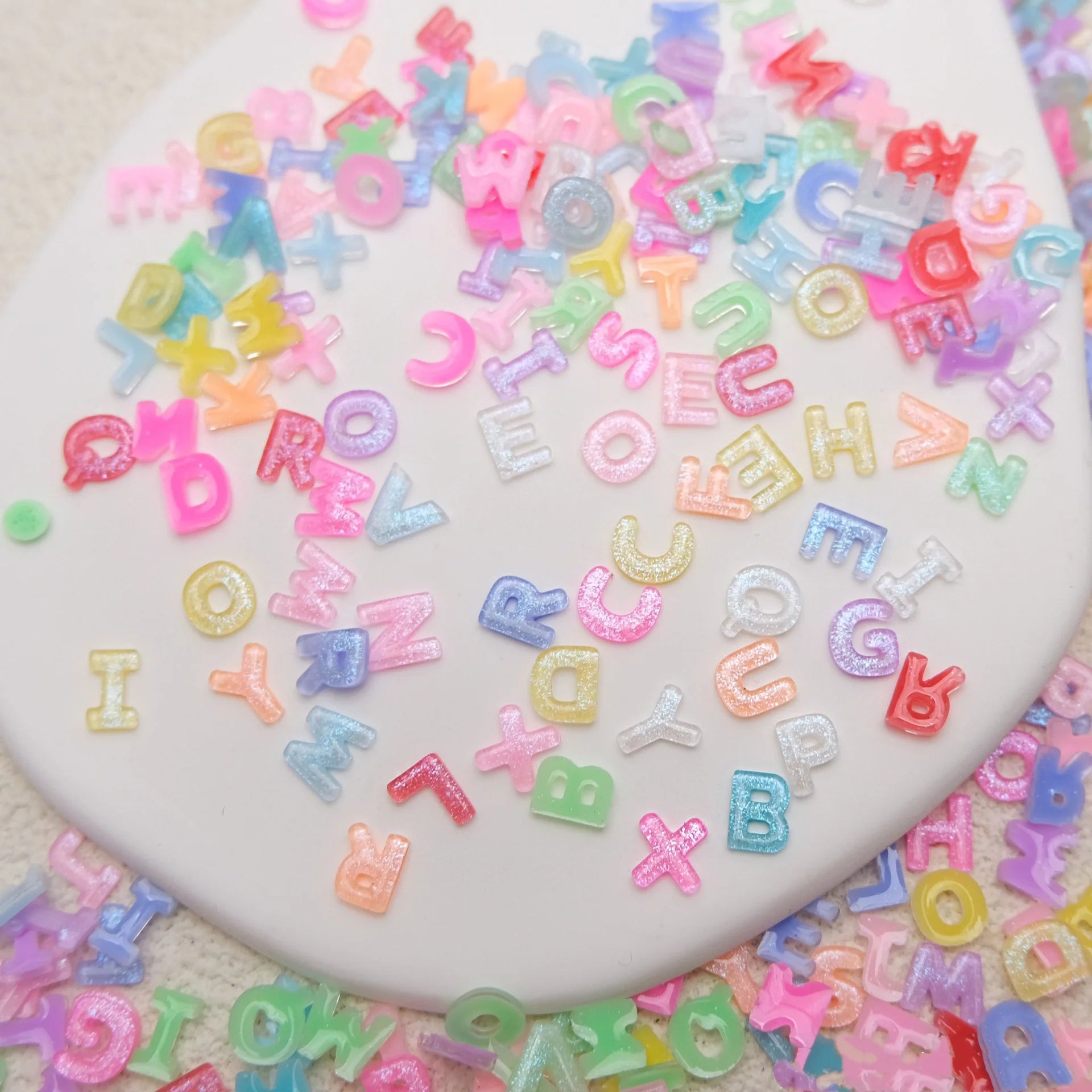 Cartoon 26-letter Nail Charms Ice-transparent fine-flash ABC Letter Nail Art Accessories 3D Cute Resin Wearable Nail Decorations