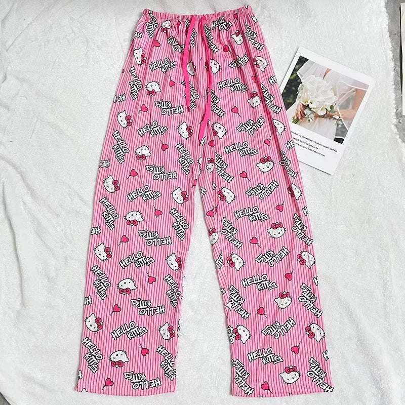Hello Kitty Flannel Pajama Pants Anime Cartoon Sanrio Home Pants Couple Home Sleepwear Trousers Leisure Home Clothing
