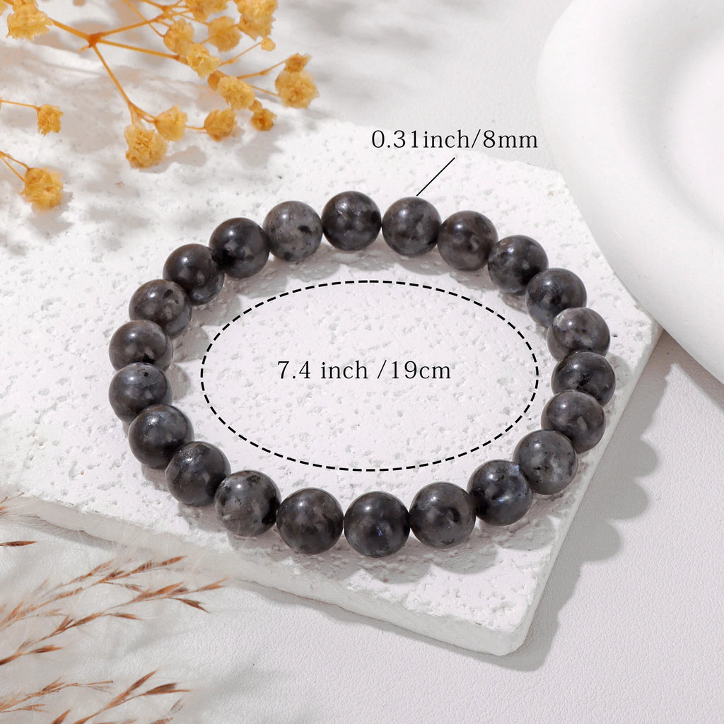 Natural Labradorite Stone Bracelet 4/6/8mm Round Beaded Bracelets for Women Men Elastic Bracelet with Card Bangle Jewelry