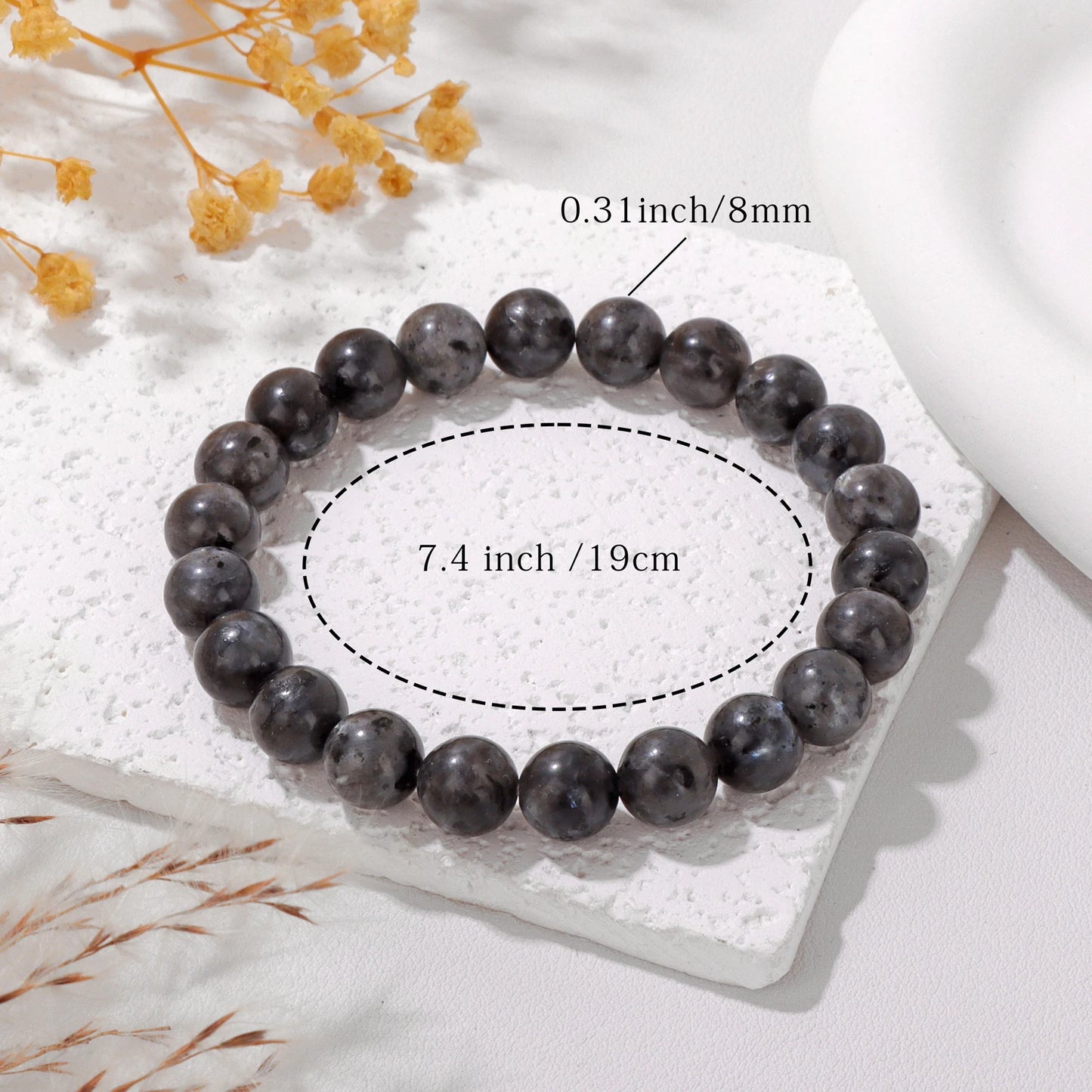 Natural Labradorite Stone Bracelet 4/6/8mm Round Beaded Bracelets for Women Men Elastic Bracelet with Card Bangle Jewelry