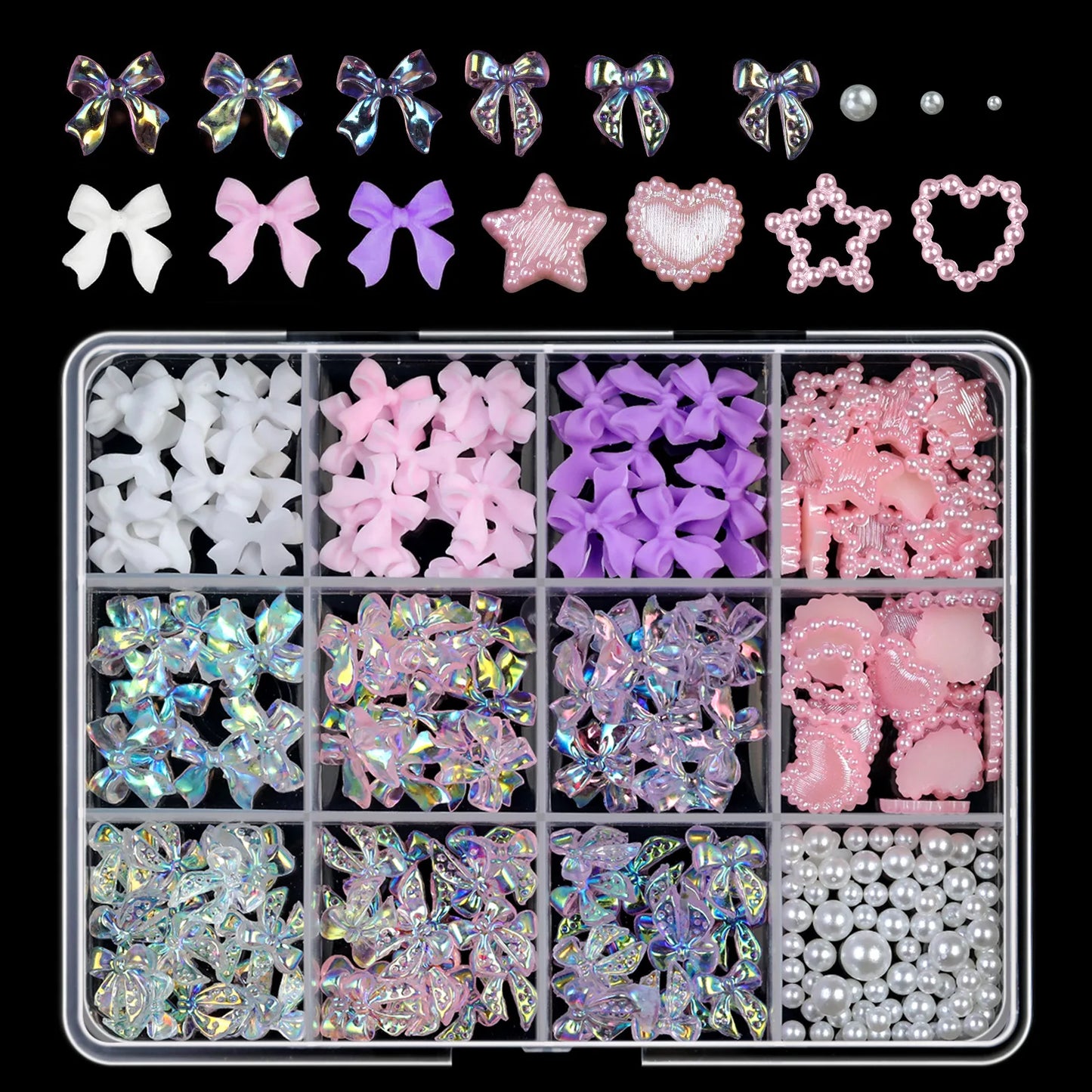 12/15Grids Acrylic Flower Nail Charms Mix Colors Set 3D Flower Nail Art Rhinestones Mixed Blossom Spring Gems DIY Nail Supplies