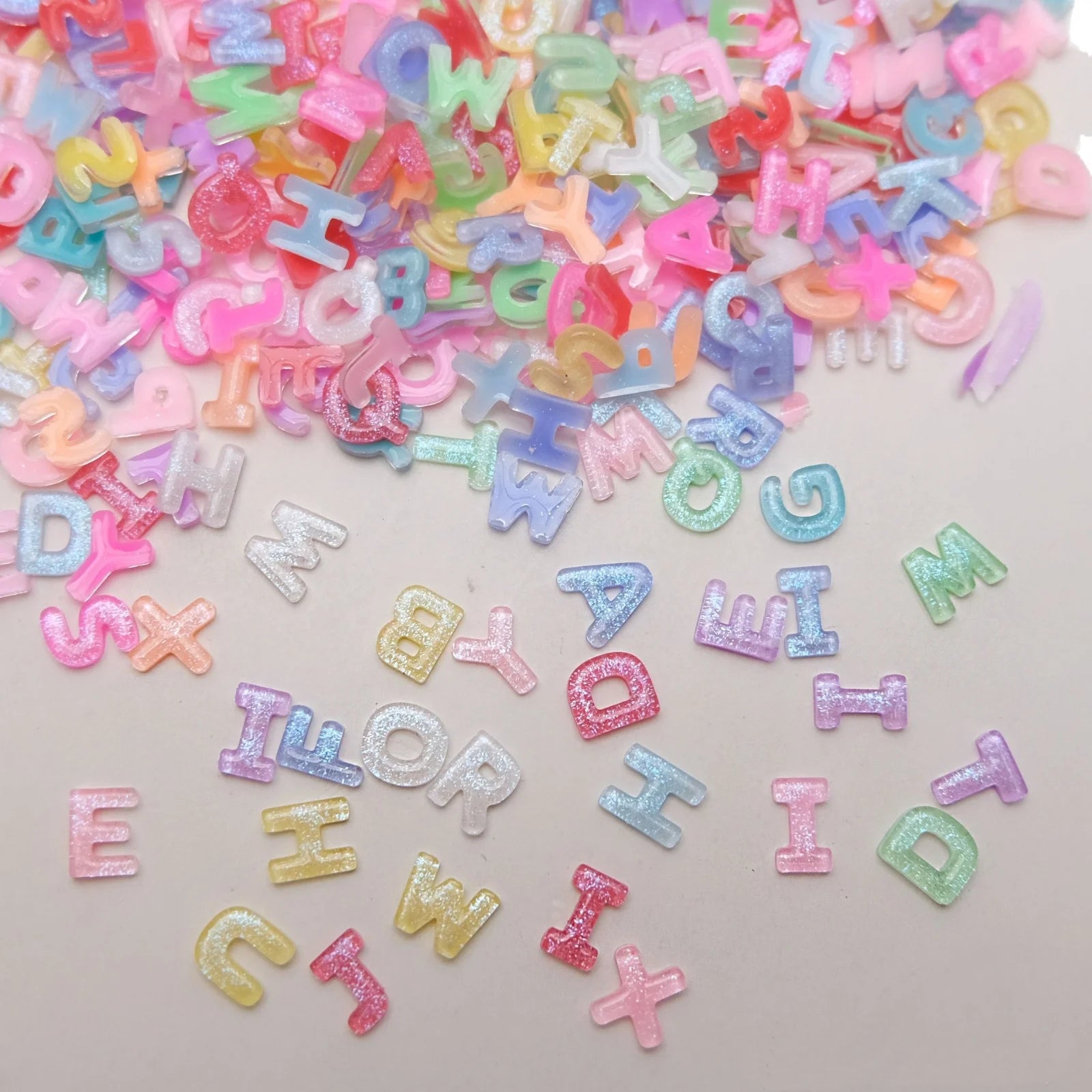 Cartoon 26-letter Nail Charms Ice-transparent fine-flash ABC Letter Nail Art Accessories 3D Cute Resin Wearable Nail Decorations