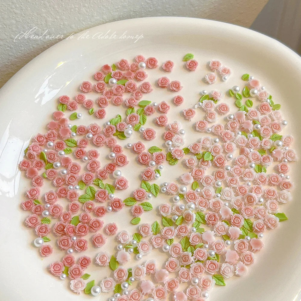 3D Mixed Size Nail Art Luxury Decoratons Rose Nail Charms Accessories 30pcs Pearl Resin Flower Pink Rose Red Supplies Parts DIY