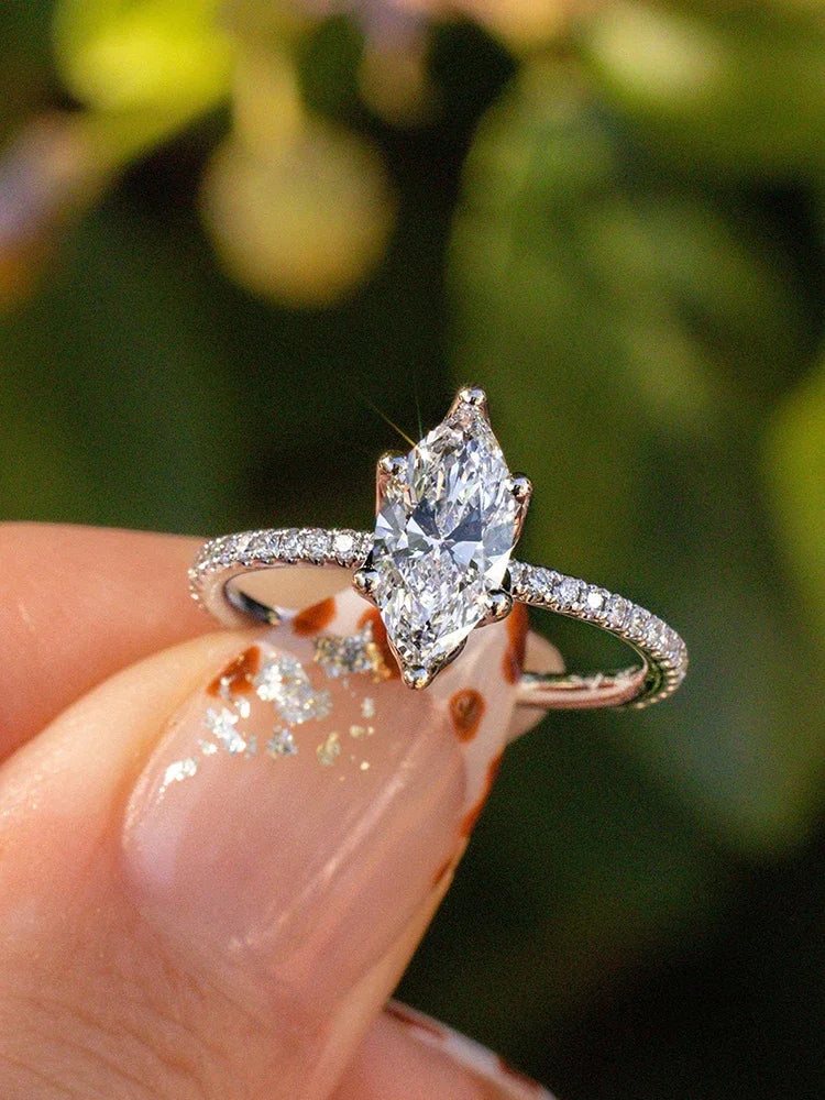 925 Sterling Silver Simple Classic 2 Carat Marquise Zircon Ring For Women Engagement Wedding Luxury High Quality Fine Jewelry