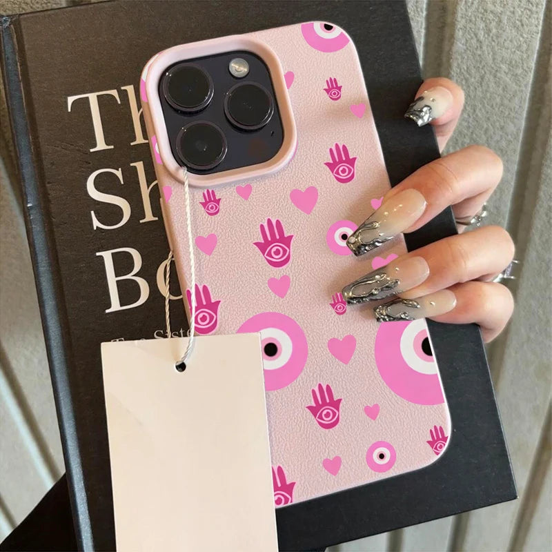 Pink Hamsa Evil Eye Pattern Phone Case
