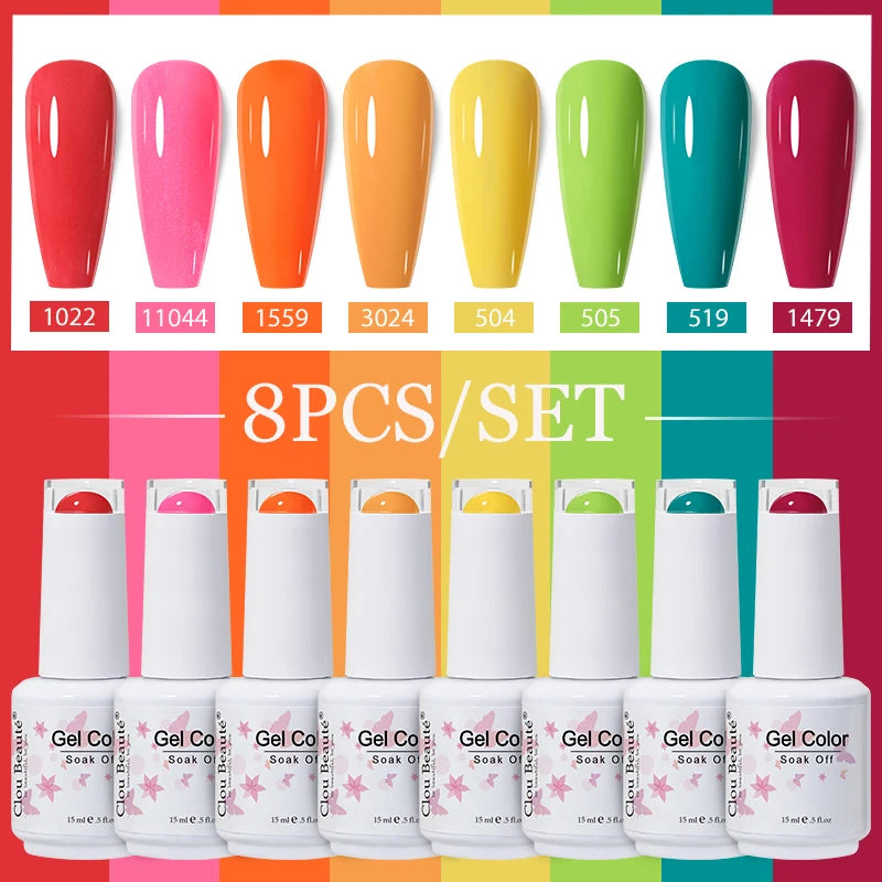 Clou Beaute 6/8pcs 15ml UV Nail Gel Colors Polish Set Summer Pretty Sugar Pink Red Neon Professional Nail Art Manicure Kit Gift