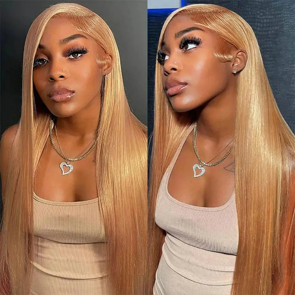 27 Honey Blonde Straight Human Hair Wigs Colored 13X6 Hd Lace Frontal Wig Brazilian Wigs Original 30 Inch Preplucked Prebleached