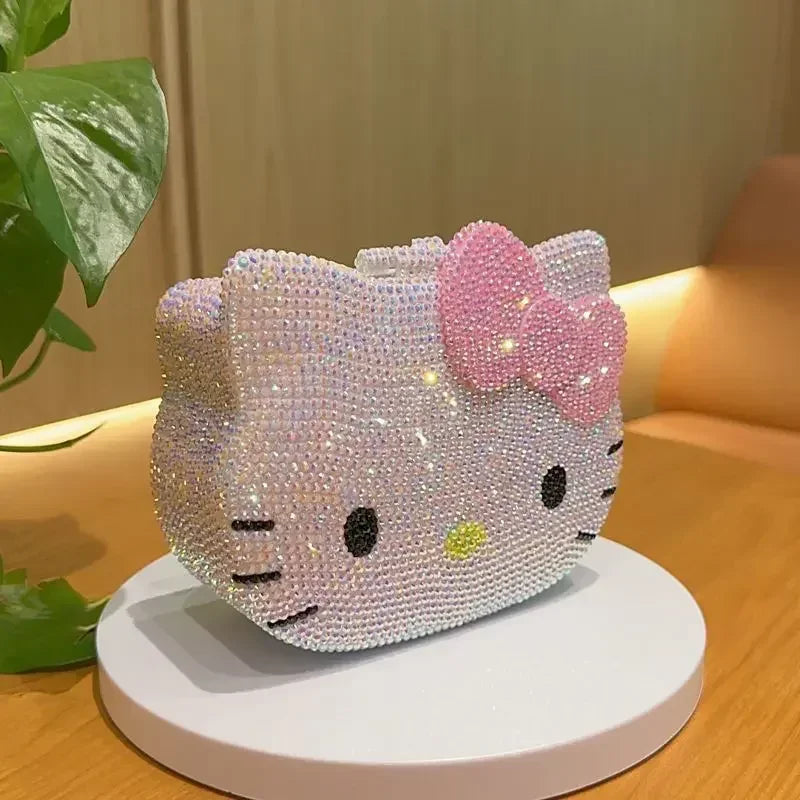 Hello Kitty Storage Box DIY Sticker Diamond Jewelry Box With Mirror Cartoon Full Diamond Desktop Box Birthday Gift For Girl kids