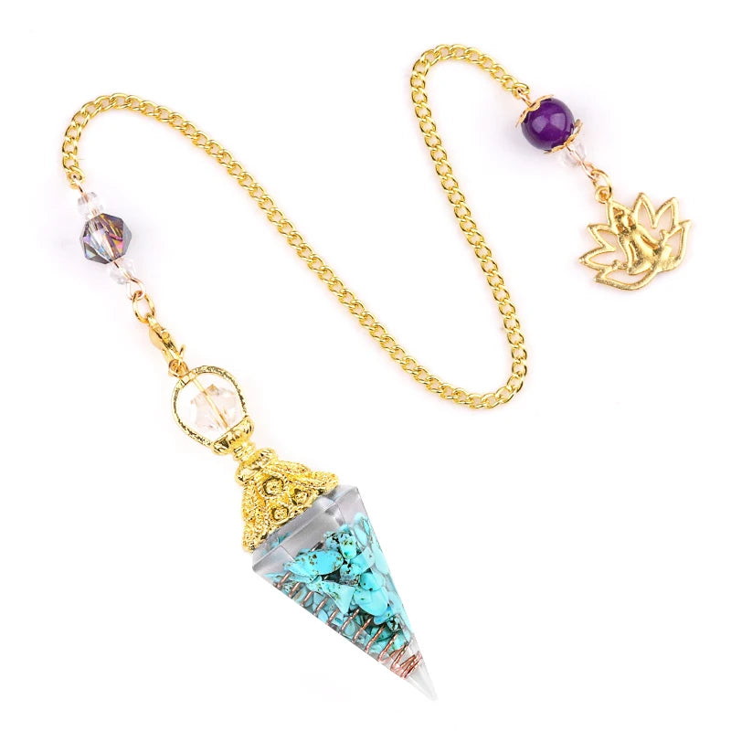 Natural Stone Golden Chain Seven Chakra Spirit Pendulum Gravel Resin Healing Pendant For Jewelry Making Accessories Necklace