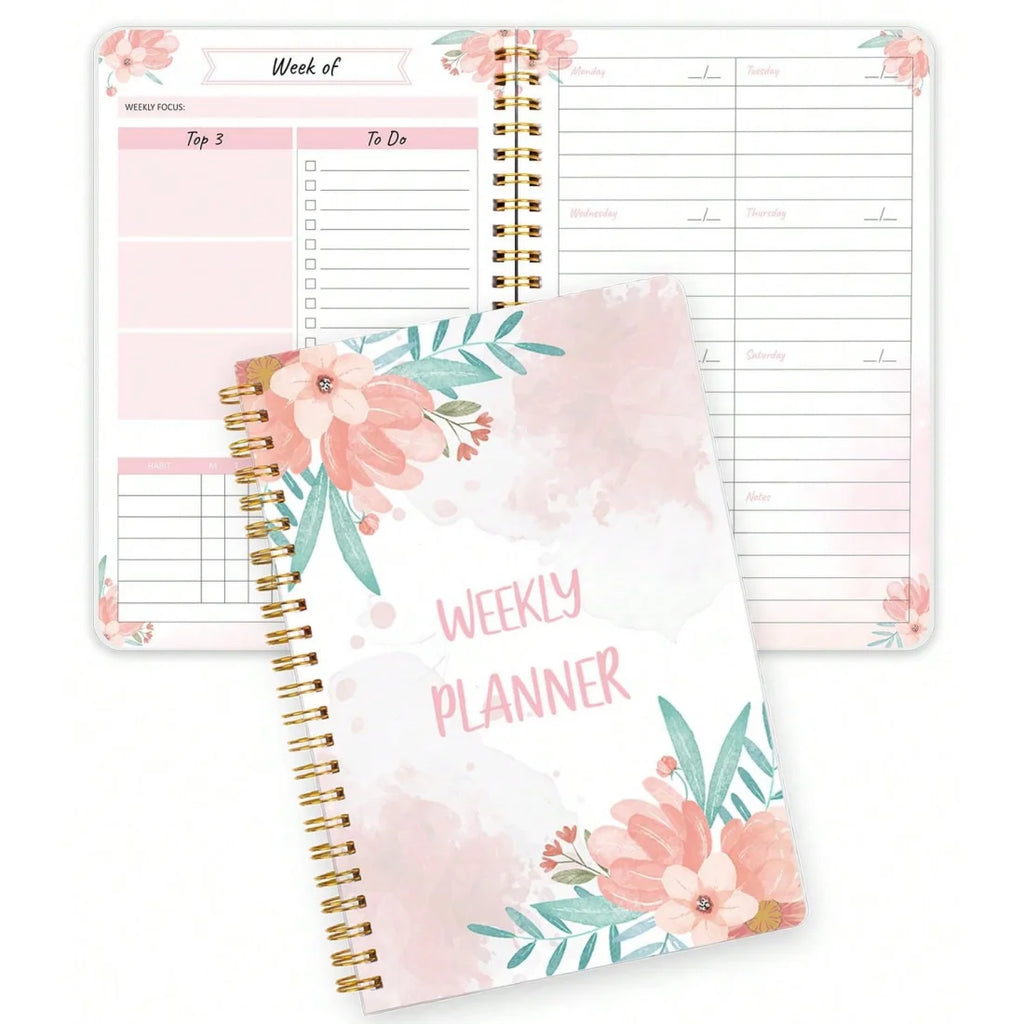 1pcFloral Weekly Planner Notebook, Spiral Weekly Journal with To Do List, Habit Tracker & Notes Pages