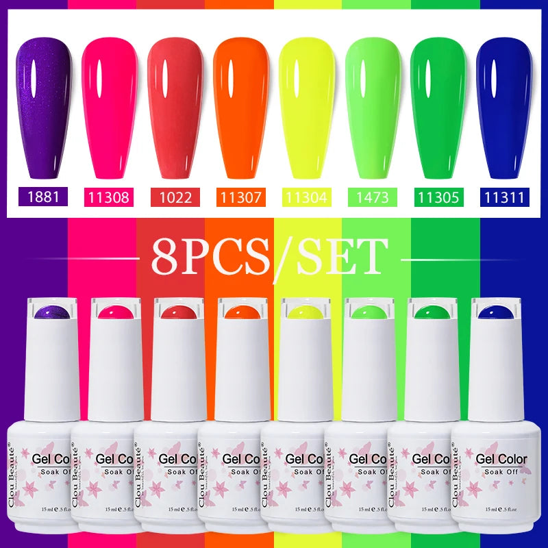 Clou Beaute 6/8pcs 15ml UV Nail Gel Colors Polish Set Summer Pretty Sugar Pink Red Neon Professional Nail Art Manicure Kit Gift