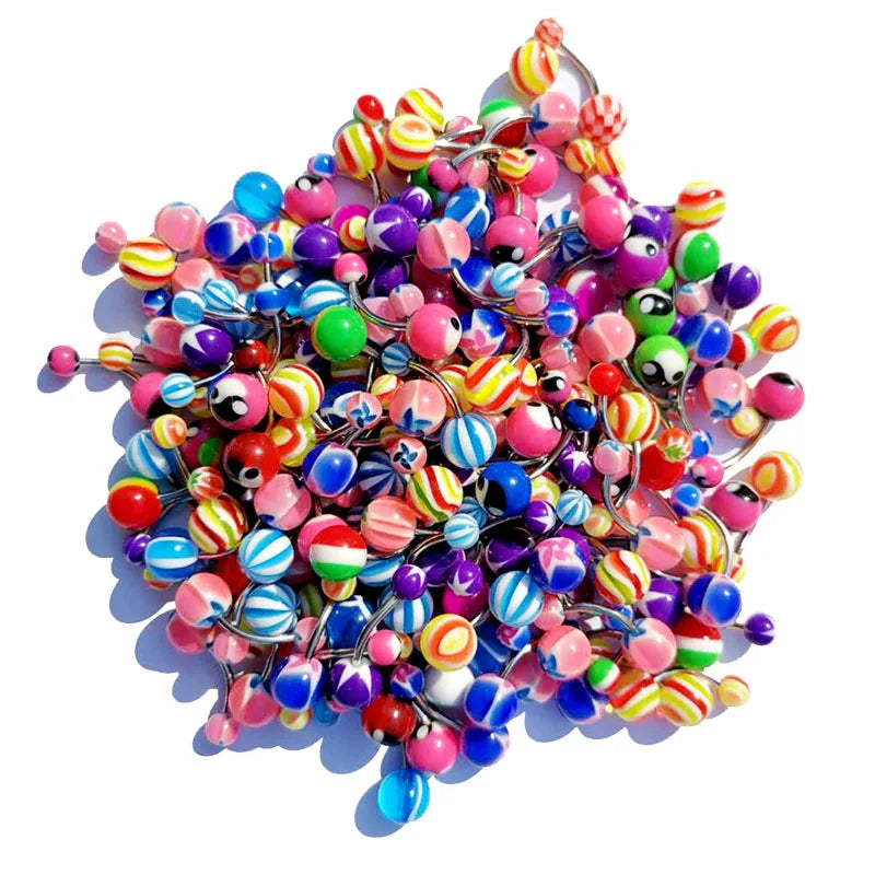 5PCS Pearl Belly Button Piercing Set Acrylic Painted Belly Piercing Barbell Bulk For Women Belly Ring Lot Piercing Ombligo Pack
