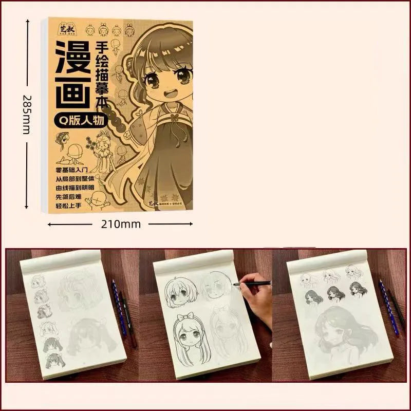 Manga Character Drawing Tracing Book:Cute Anime Q-version character Sketch Practice Workbook，Step-by-Step Cute Sketching Guide