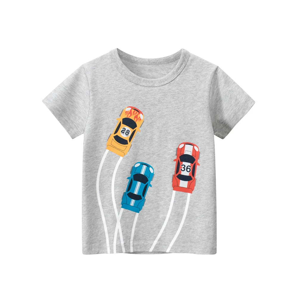 Kids Boys Clothes 100% Cotton Short Sleeve T-Shirts Car Bus Cartoon Children Clothes 2 3 4 5 6 7 8 Years Kids Summer Clothing