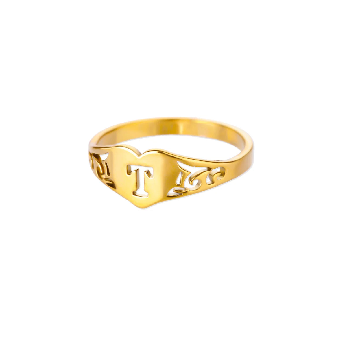 26 English Hollow Letter Initial Heart Open Rings For Women Gold Color Adjustable Stainless Steel Ring Wedding Fashion Jewelry