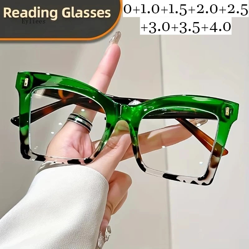 Y2k Oversized Frame Reading Glasses Women Leopard Print Blocking Blue Light Presbyopic Spectacles Eyeglasses Clear Lens óculos