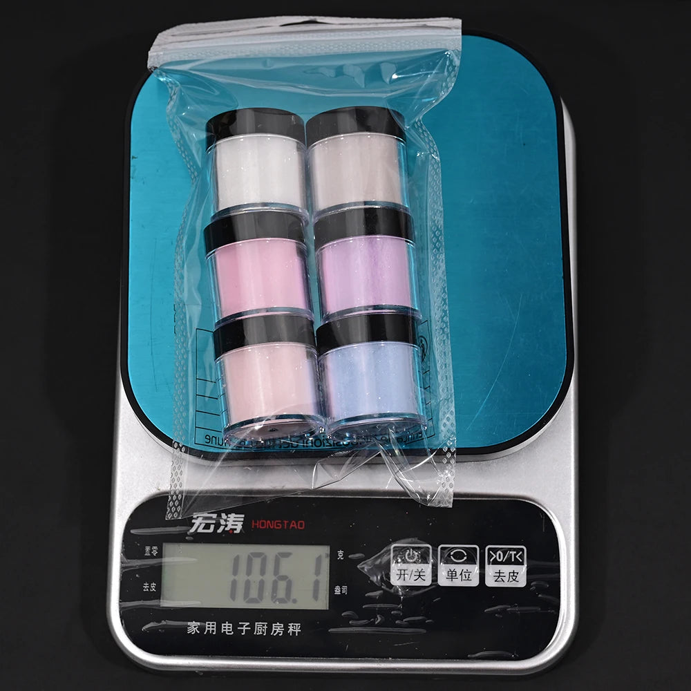 6Jars Glitter Nude Acrylic Nail Powder Set Pink Blue Glitter Acrylic Powder for Nail Extension French Manicure Nail Carving Tool