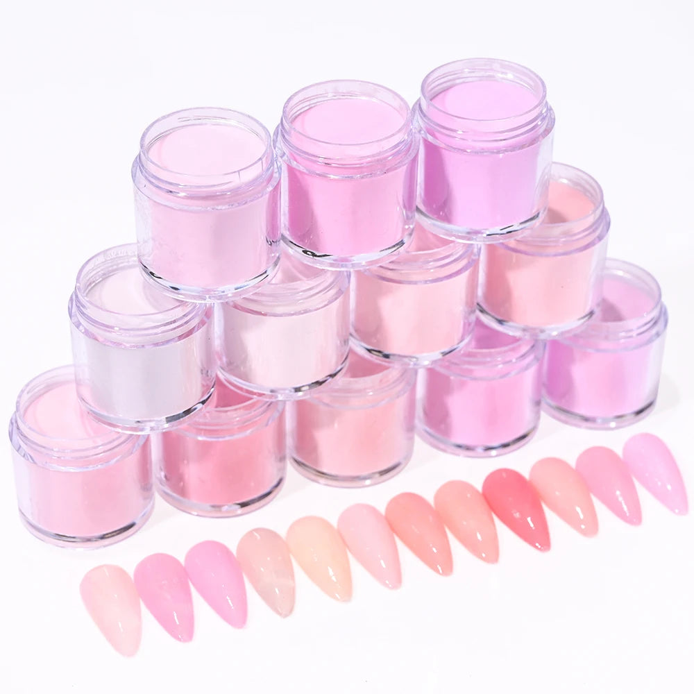 12Color Nude Pink 3In1 Professional Acrylic Powder Set 12Jar Dip & Acrylic Nail Extensions Structure Dust  Acrylic Powders 10g