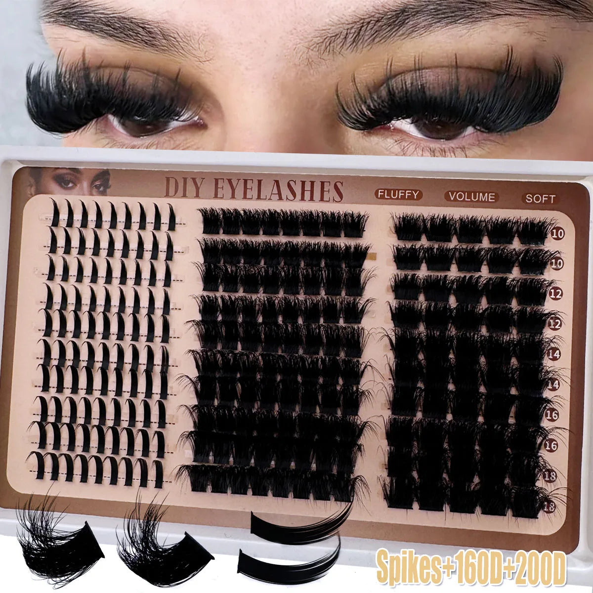 300D-60DLash Clusters With Spikes & Bottom Lashes  Fluffy Volume Manga Natural Spiky Cluster Manga Lash D Curl Individual Lashes