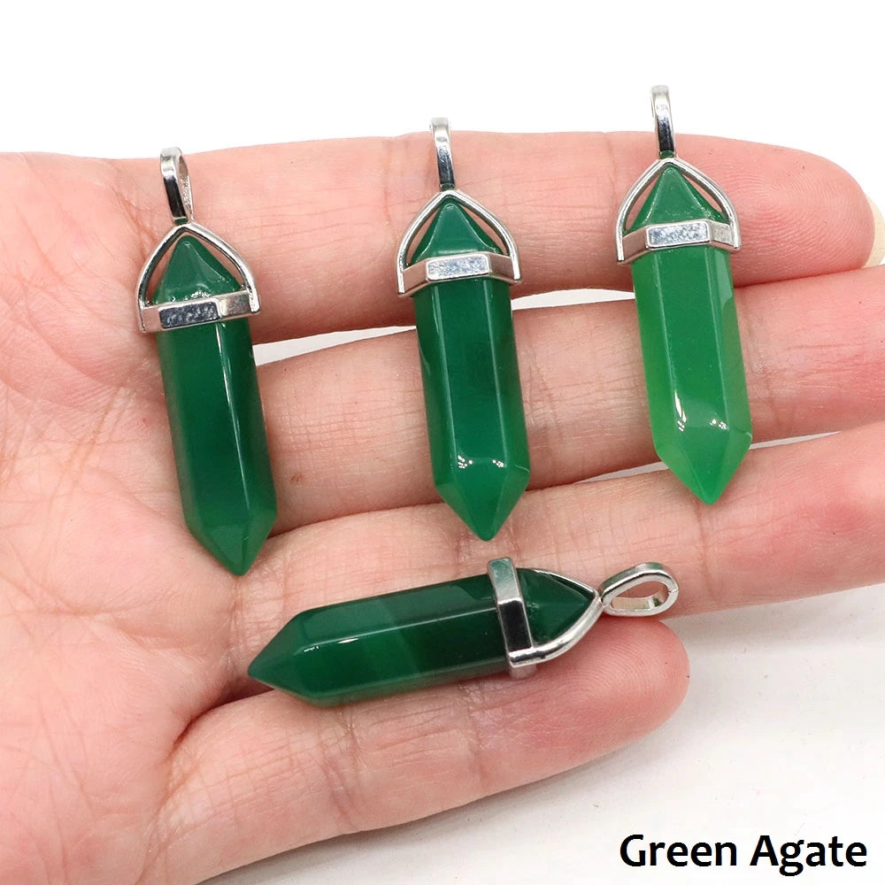 1PC Hexagonal Chakra Crystal Pendant Bullet Shape Natural Gemstone Pointed Quartz Stone Pendants for DIY Necklace Jewelry Making