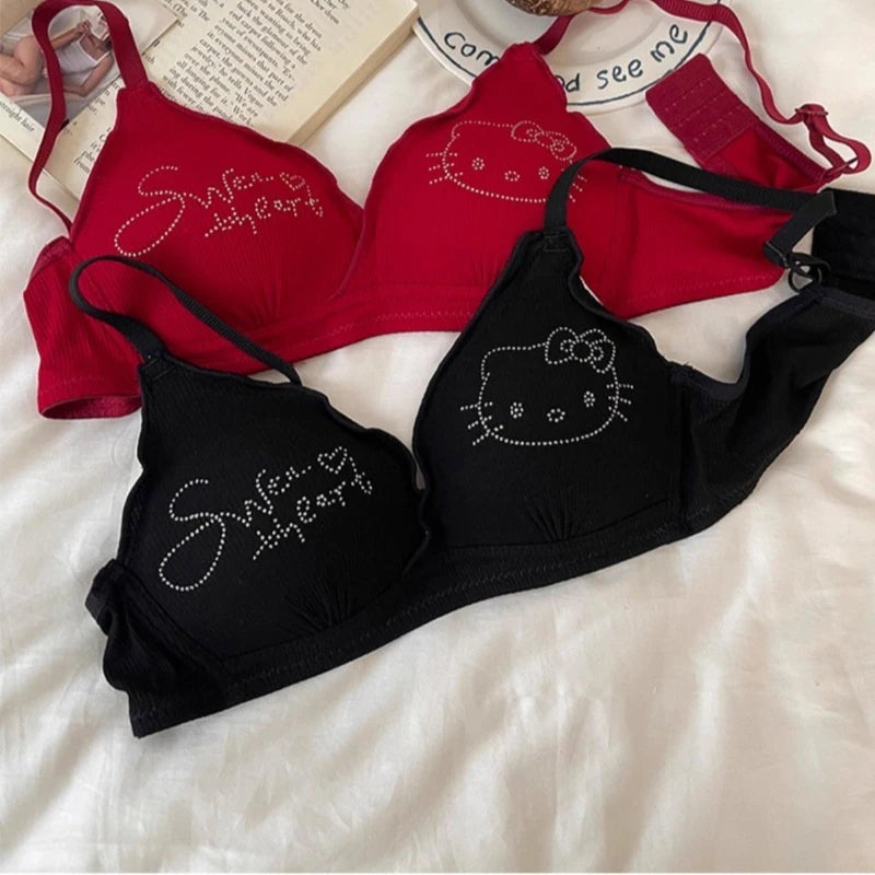Kawai Sanrio Hello kitty cartoon cute youth underwear small breasts gathered breathable thin bra without steel rings new style