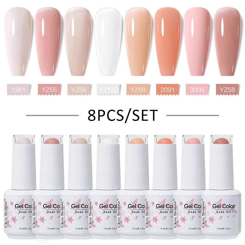 Clou Beaute 6/8pcs 15ml UV Nail Gel Colors Polish Set Summer Pretty Sugar Pink Red Neon Professional Nail Art Manicure Kit Gift