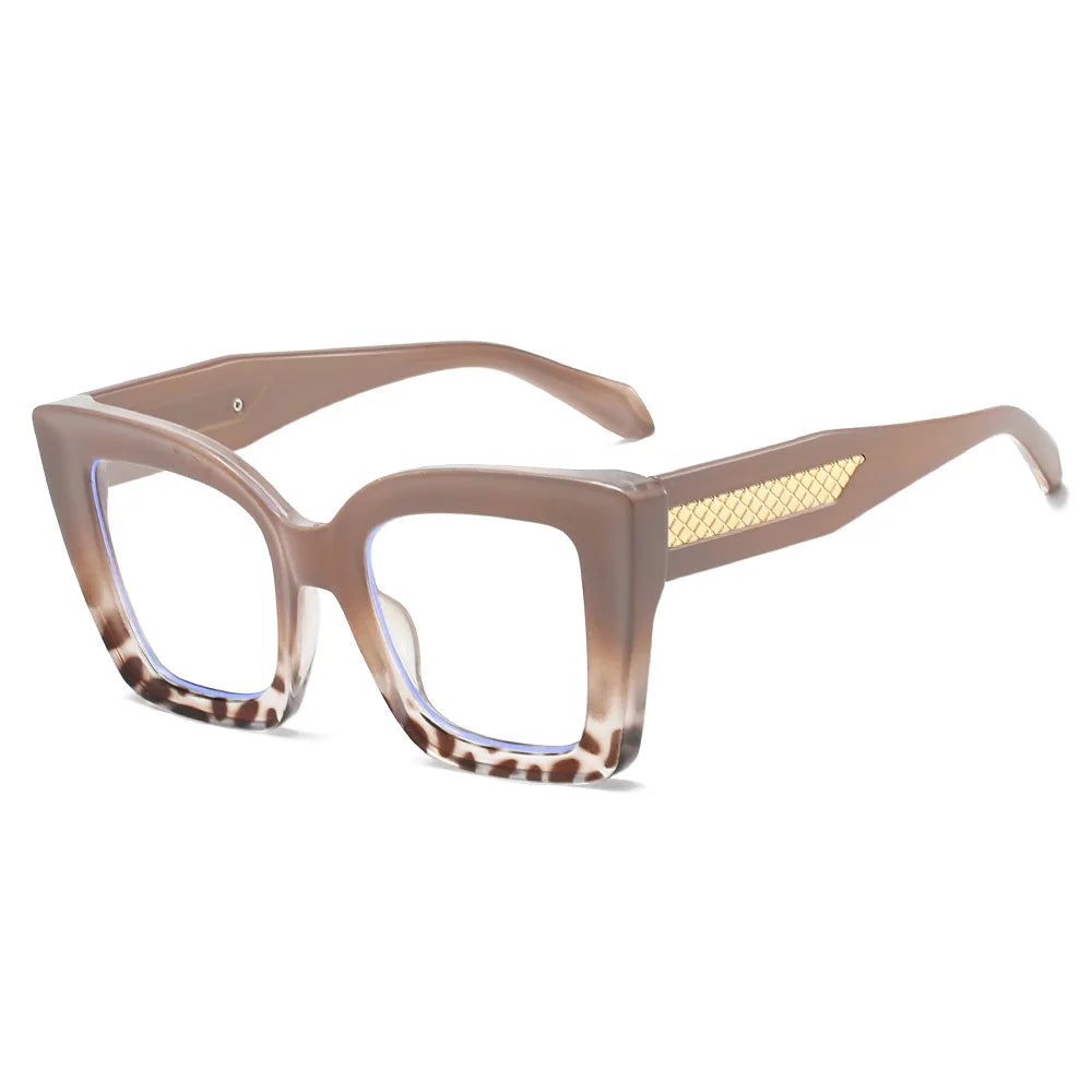 Fashionable and Simple Large-Frame, Thick-Legged Glasses with Personalized Decoration for Women and Anti-Blue Light Glasses