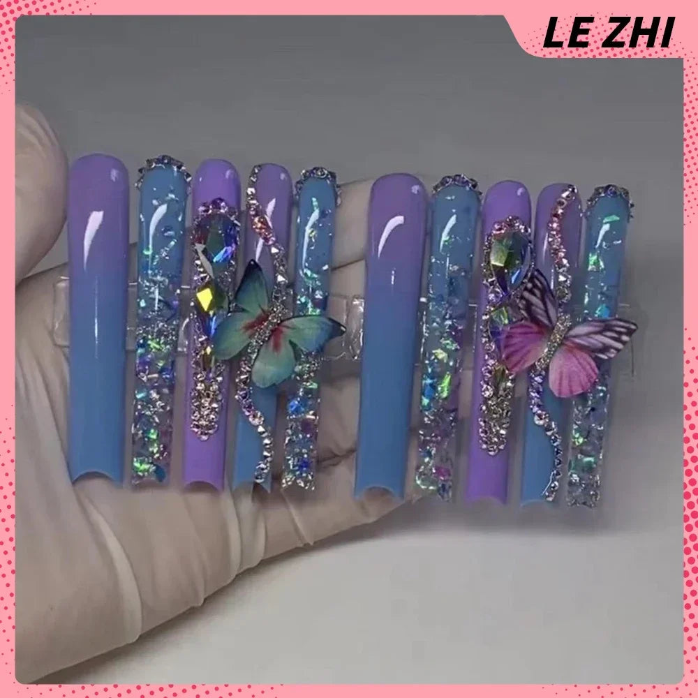 Xxxl Extra Long Quadrate Nail Art Butterfly Angel Diamond Coffin Stiletto False Nails Customizable Nail Party Stickers